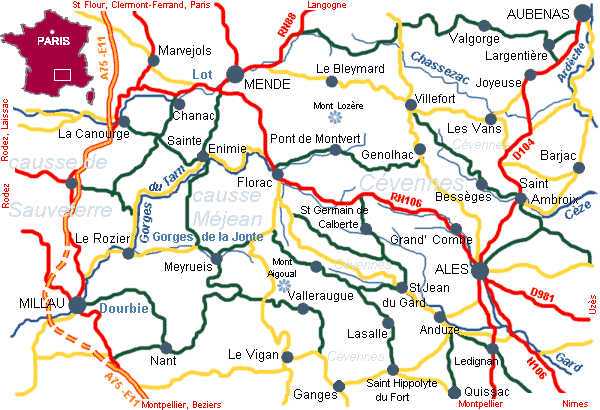 les cévennes carte géographique